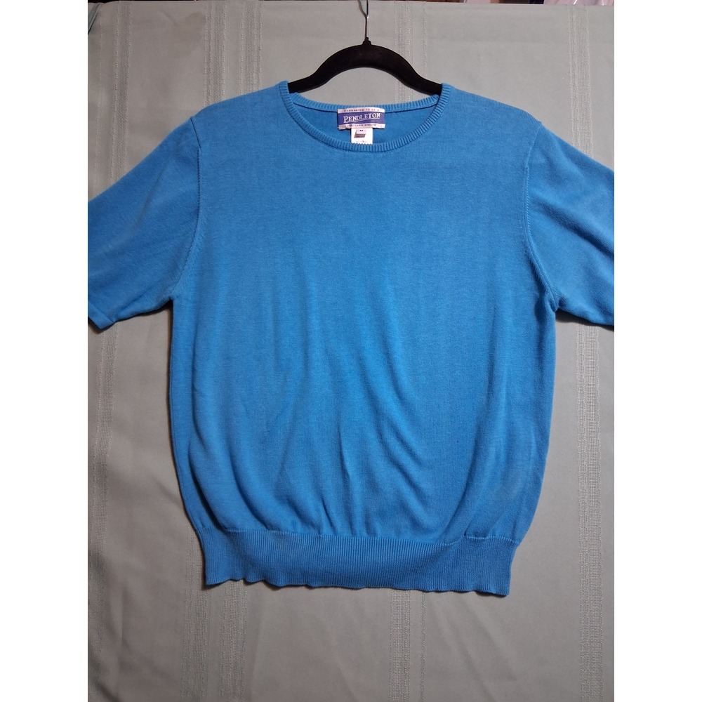 Pendleton Womens Sky Blue 100% Cotton Short Sleeve Crew Neck Knit Top Size M